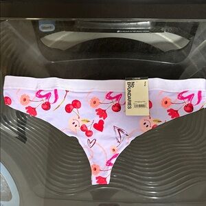 No Boundaries Woman’s Floral Cherry Thong  Underwear - Purple and Pink Sz L